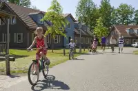 Kinderen fietsen over het park